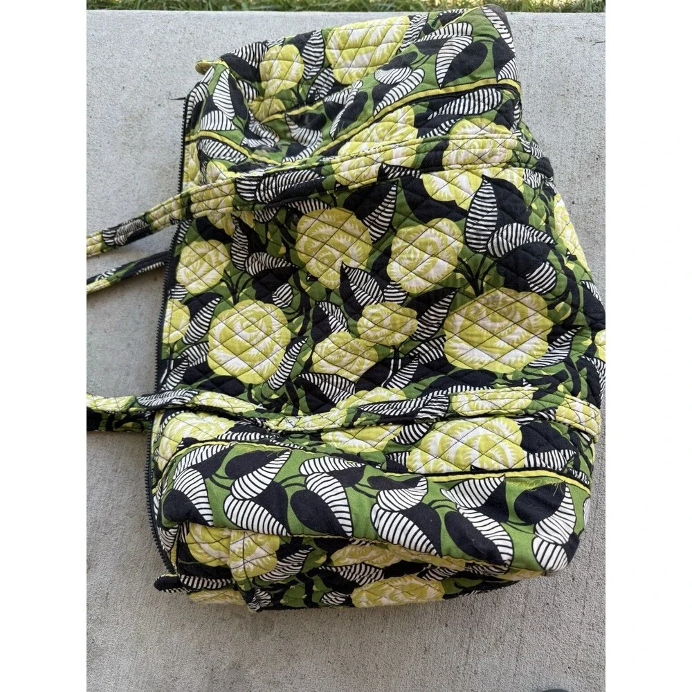 Vera Bradley La Neon Rose Quilted Duffel Tote Weekend Bag Green Black